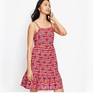 Loft Summer Fit & Flare Dress Ikat Smocked Lined adjustable Straps. SZ 0